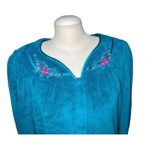 Vintage Rebecca Malone Blue Velour Floral Embroidered Sleep Nightgown Robe Sz XL - Picture 7 of 16